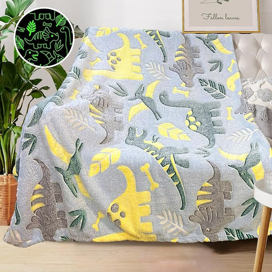 Personalized Dinosaur Glow in The Dark Blanket, 40"x50", Soft Fleece Throw for Boys and Toddlers