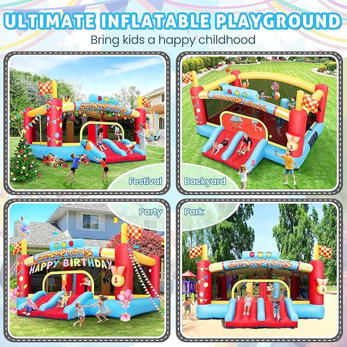 AKEYDIY Big Inflatable Bounce House for Big Kids, 13FT Outdoor Inflatable Bouncers with Blower, Double Basketball Hoop, Throw Ball Game, Punching Game, Jumping Bouncy Castle (Extra Large Bounce House)
