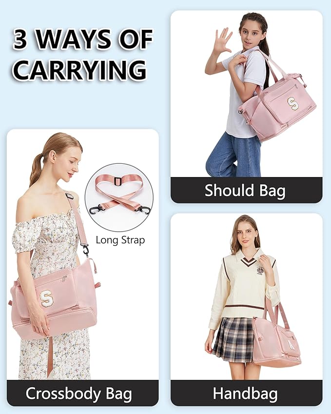 Personalized Gifts for Women Girls, Cute GYM Gymnastics Sports Workout Dance Bag with Shoe Compartment, Initial Large Duffle Carryon Bag for Traveling Essentials for Teen Tween Kids-Pink K