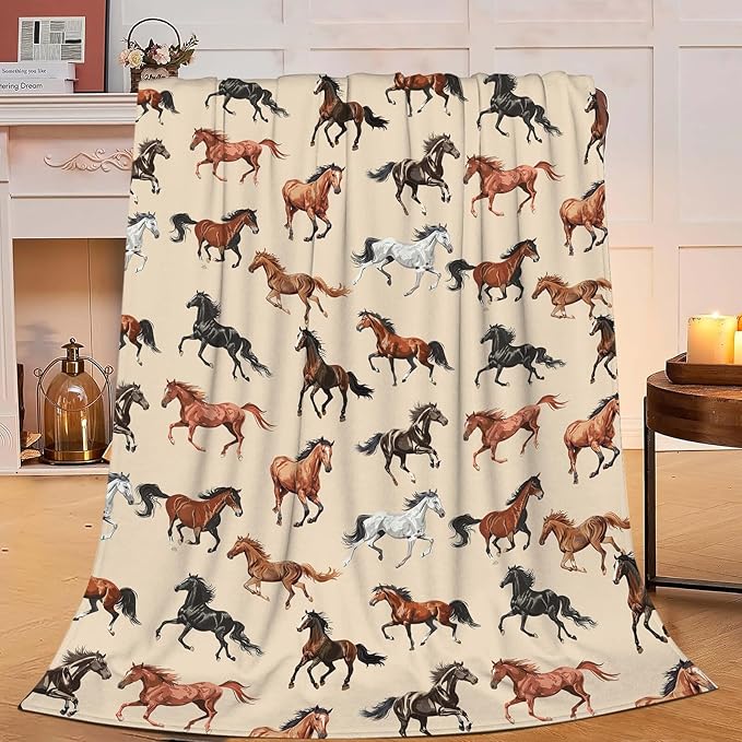 Horse Blanket Horse Throw Blanket Gifts for Girls Boys Kids Adults Women Men Super Soft Cozy Plush Fluffy Fuzzy Fleece Blanket Home Decor 50''X60''