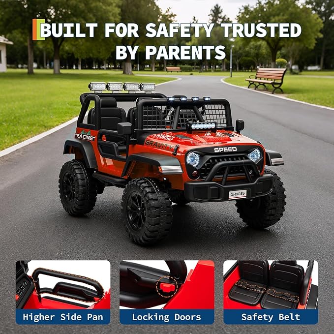 24V Ride on Car for Kids, 2 Seater Electric Truck with Parent Remote Control, Spring Suspension, 2 Speeds, LED Headlight & Music Player, Kids Electric Vehicle for Aged 3-8 Years, Red