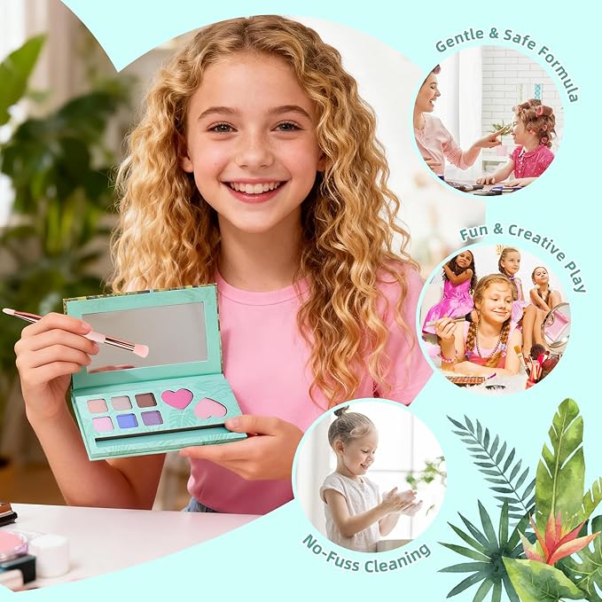 Color Nymph Girls Eye & Cheek Makeup Palette - Eyeshadow & Blush & Highlighter Palette for Teens Girls Tweens, Beginner-Friendly, Gentle Makeup Kits for Starter, Makeup Gift for Christmas (Mint Green)