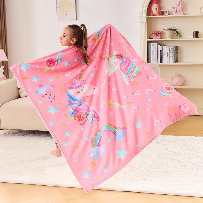 Wajade Unicorn Gifts for Boys Girls - Unicorn Blanket Birthday Christmas Decor for Kids Age 3 4 5 6 7 8 9 10 11 12 Years Old Teens Child Toddler Throw Light Grey 60"x80"
