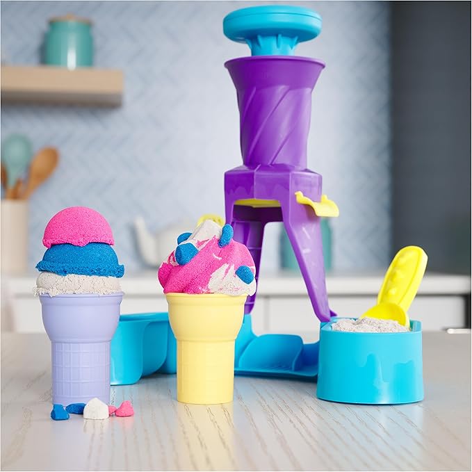 Kinetic Sand, Soft Serve Station with 14oz Play Sand (Blue, Pink & White), 2 Ice Cream Cones & 2 Tools, Sensory Toys, Holiday Gifts & Stocking Stuffers for Kids Ages 3 and up