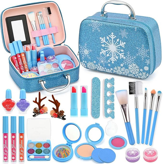 Real Washable Makeup Kit for Girls - Non-Toxic Kids Play Make Up Set Toy for Toddlers Children, Princess Toys Birthday & Christmas Gift ideas for Ages 5 6 7 8 9 10 11 12 Year Old Girls