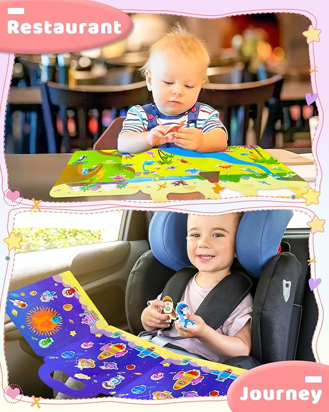 Benresive Reusable Sticker Book for Toddlers 2-4 Years, 3 Sets Travel Stickers for Kids, Waterproof Sticker Books for Toddlers 1-3, Crafts Activities for Todddlers 1-3 2-4 3-5