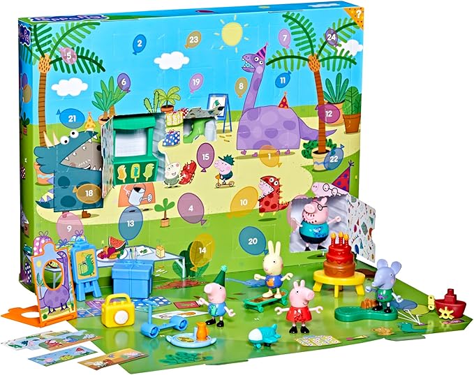 Peppa Pig George's Party Advent Calendar with 24 Surprise Toys and Stickers Including 5 Figures, Preschool Toys for Girls and Boys, Kids, Ages 3+ (Amazon Exclusive)