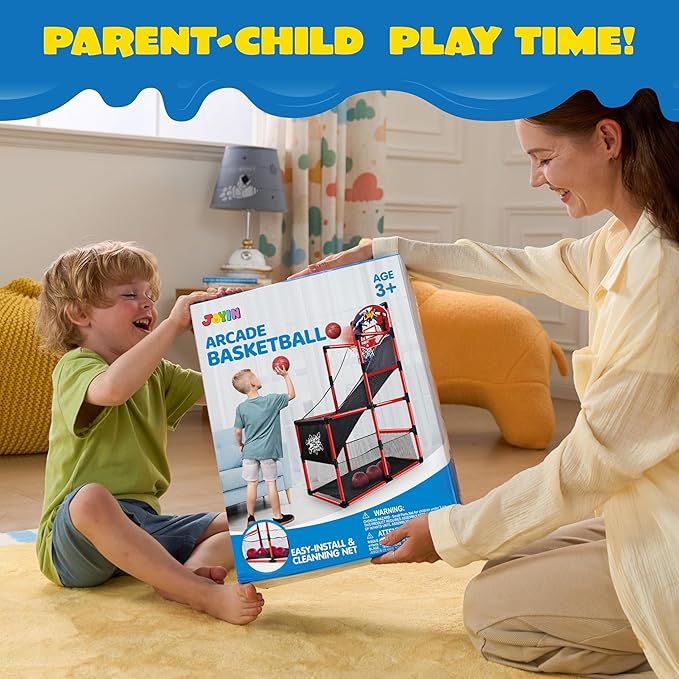 JOYIN Red Arcade Basketball Game Set, Indoor Basketball Hoop for Kids 3 to 12 Years Old, Easy Set Up Sports Toy with 4 Balls, Gifts for Boys and Girls