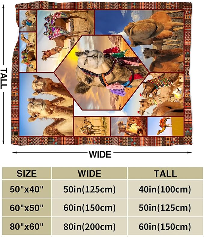 Camel Blanket Ultra Soft Cozy Camel Throw Blanket Fleece Fuzzy Plush Bedding Desert Camel Lovers Gifts for Women Girls Kids Adults 60"x50"