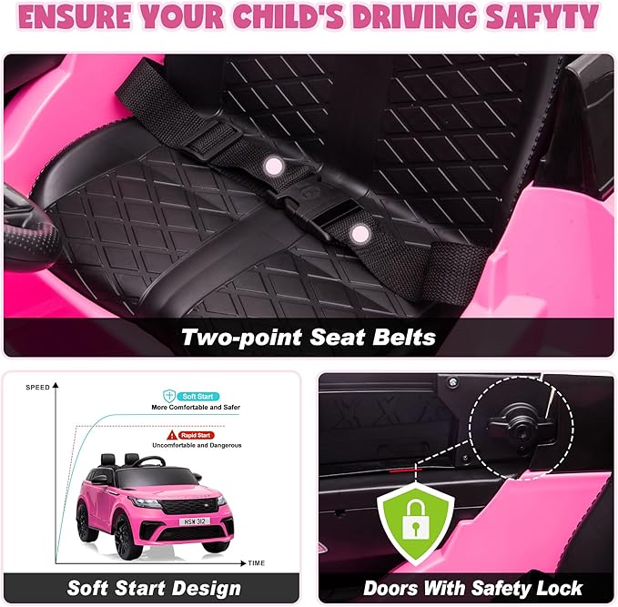 TOBBI Licensed Land Rover VELAR Ride On Toy Car for Toddler,12V 7AH Electric Car for Kids Ages 3-8 to Drive w/Remote Control/Music/Safety Belt,Double Doors