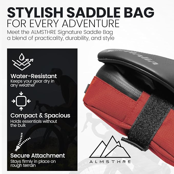 Signature Bike Saddle Bag – Rust Red | 0.5L Bike Seat Bag (3" x 5.25" x 2") | Water-Resistant Ripstop, Waterproof Zipper, Internal Pocket | Durable Under Seat Storage