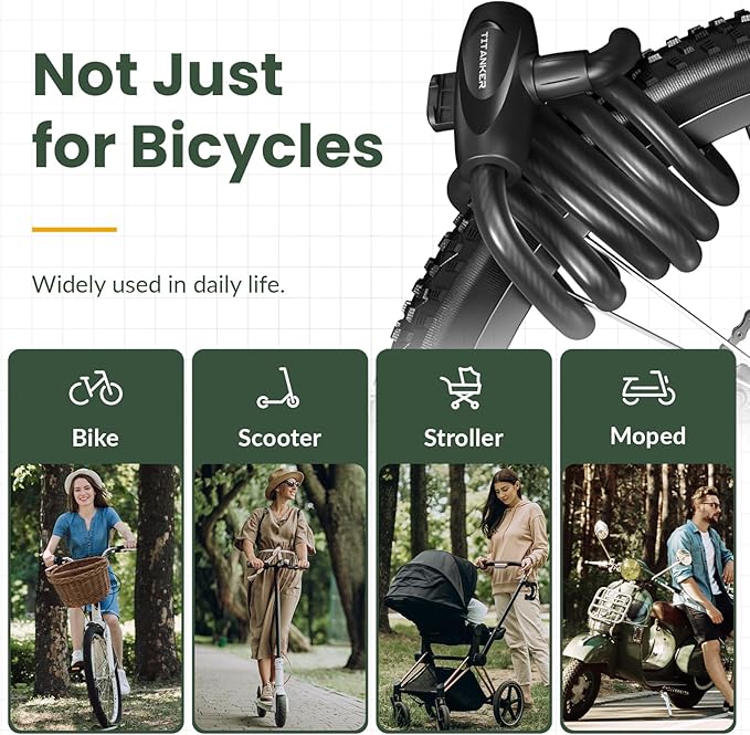 Titanker Bike Lock, 1/2 Inch Thick Bike Lock Cable Coiled Secure Bicycle Lock with Keys Scooter Lock Bike Locks Heavy Duty Anti Theft Bike Cable Lock with Mounting Bracket (4Feet, 6 Feet)