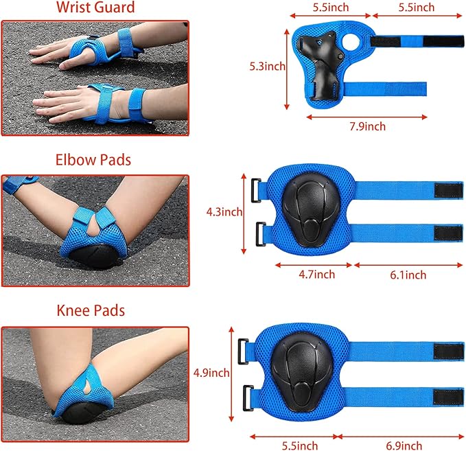 Kids Helmet Set with Knee Pads Elbow Pads Wrist Guards,Adjustable Helmet for Toddler Kids&Youth,3~14yrs Girl Boy Kids Protective Gear Set for Roller Skate Scooter Inline skatings Longboard
