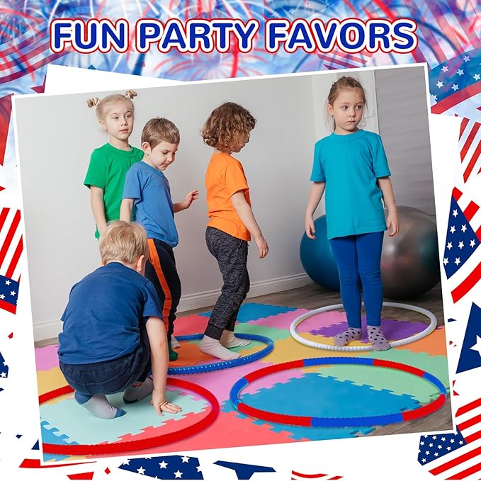 Sratte 12 Pcs Toy Hoop for Kid Detachable Adjustable Toy Hoop Colored Hoop Exercise Ring Plastic Circle for Kid Teen Gymnastics Dog Agility Equipment, Require Self Assembly(White, Blue, Red, 28 Inch)