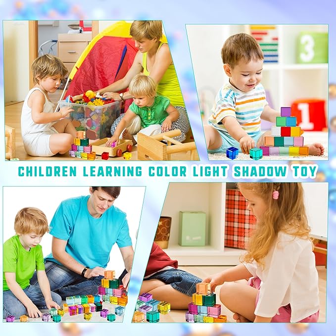 24 Pcs Rainbow Blocks Cubes Acrylic Crystal Stacking Gem Cubes Toys Building Blocks Light Shadow Educational Sensory Training for Students Learning Boys Girls Play