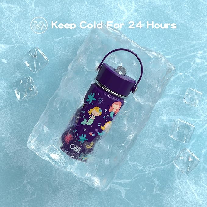 OISIZ Kids Water Bottle with Straw Lid 14oz, Vacuum Insulated 316 Stainless Steel Water Bottles for Kids for School, Leakproof Water Bottle, BPA Free and Keep Cold for 24 Hours