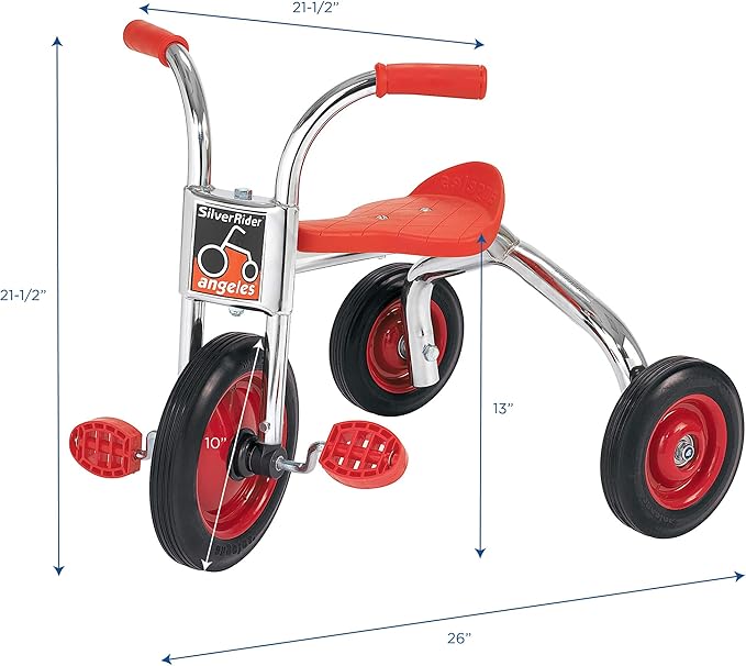SILVERRIDER Toddler Trike, Kids Tricycle for Preschool, Daycare, Playground Kids Tricycles, Rubber Tires, Silver/Black, 10" Trike