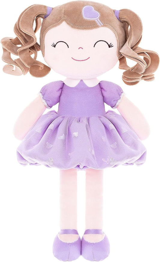 Gloveleya Baby Doll Gifts Plush Curly Girl Toys with Love Purple Light Skin