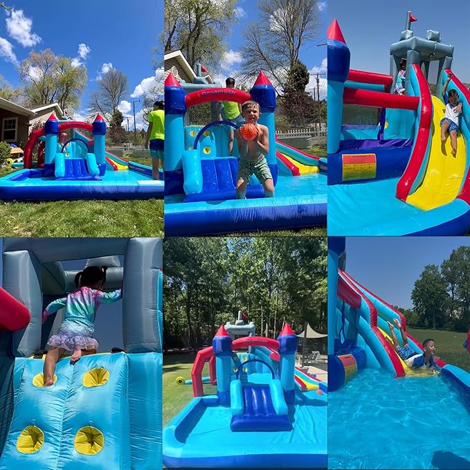 AKEYDIY Inflatable Bounce House,12in1 Bounce Castle Slide Park for Kids 3-12, Royal Blow Up Bounce Houses w/Long Slide,Climbing Wall,Inflatable Water Park for Kids Indoor Outdoor Party