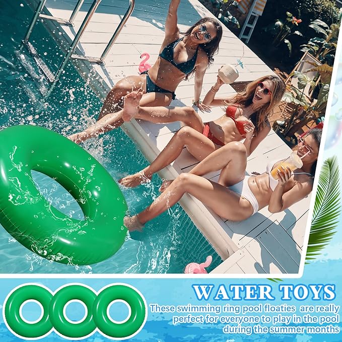 6 Pcs Inflatable Pool Floats 28 Inches Swim Tube Bulk for Adults Swimming Ring Pool Floaties for Beach Party Decorations Women and Men River Lake Summer Vacation Holiday (Green)