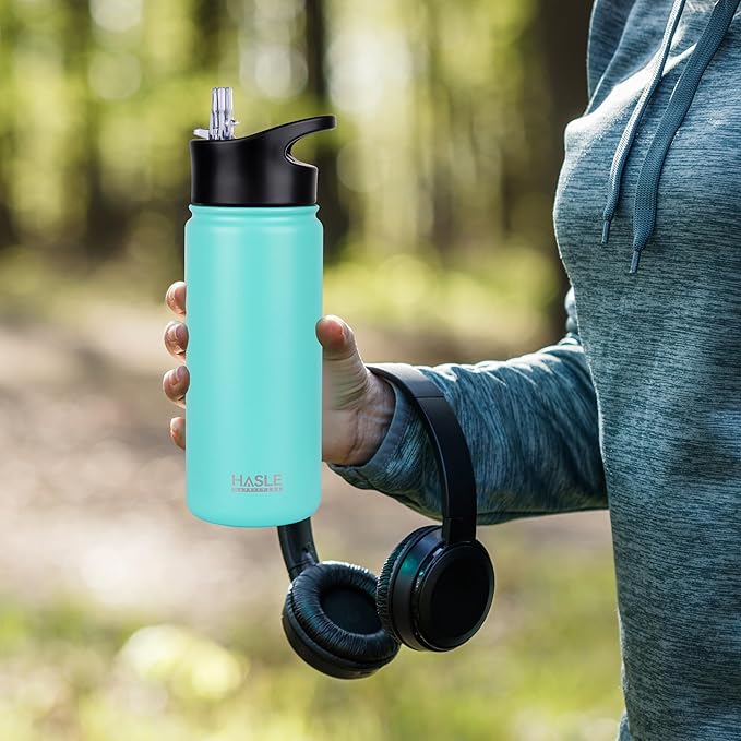 HASLE OUTFITTERS Insulated Water Bottle Kids 16 oz Double Wall Vacuum Stainless Steel Water Bottle Leak Proof for School Wide Mouth with Straw Lid & Spout Lid Keeps Cold and Hot(Mint Green,4pack)