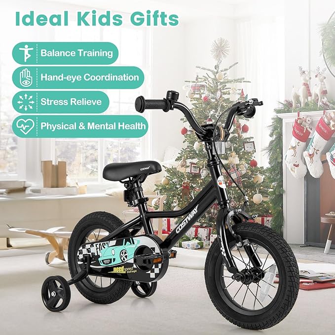 COSTWAY 12/14/16/18 Inch Kids Bike, Boys & Girls Training Bike w/Removable Training Wheels, Pneumatic Tires, Adjustable Handlebar & Seat, Dual Brake System, Children Toddler Bicycle for 3-8 Years Old