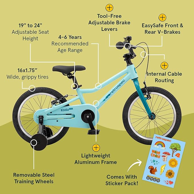 Retrospec Koda Plus Kids Bike for Boys & Girls Ages 4-6 Years - 16" Children's Bicycle, Adjustable Seat & Handlebars