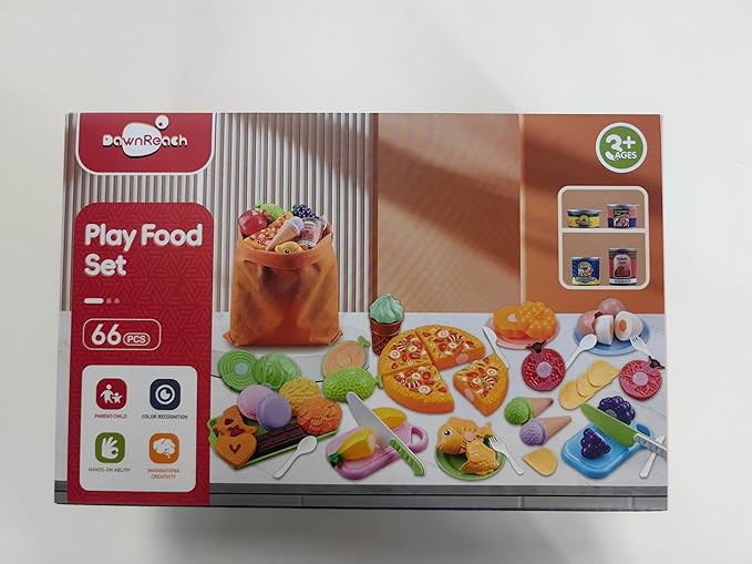 Play Food Sets for Kids Kitchen,66PCS Play Kitchen Accessories,Cutting Toy Food Kids Kitchen Accessories with Pizza,Fruits & Storage Bag,Educational Toys Gift for Boys Girls 3 Year Old