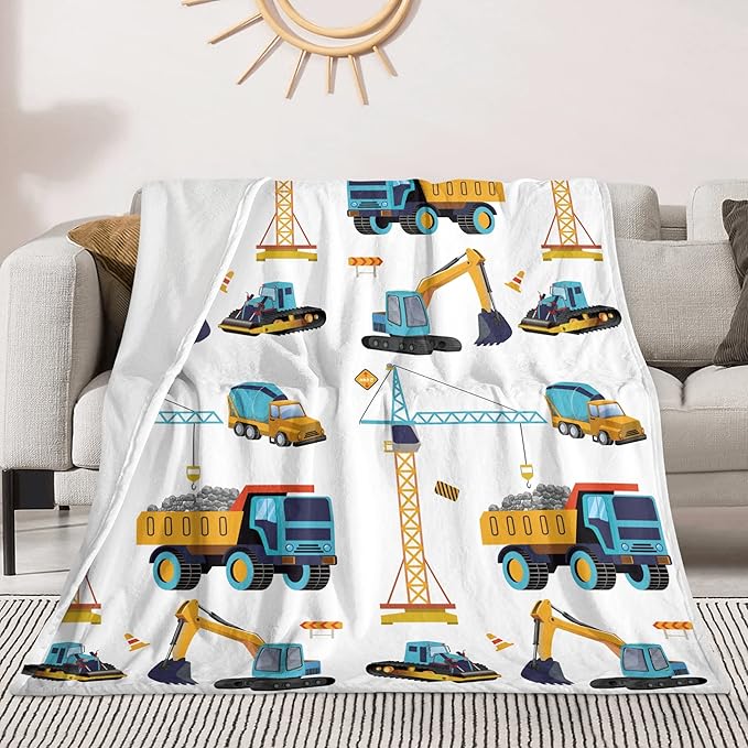 Construction Truck Blanket Boys Excavator Plush Throw Blanket Soft Fuzzy Flannel Tractor Blanket for Bed Couch Sofa Decor Blankets Trucks Car Lover Toddler Kids Blankets Gifts 60"x50"