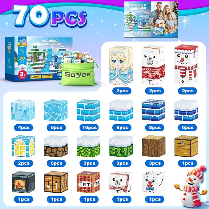 Soyee Magnetic Blocks Kids Toys - Build Mine Magnet World Set for Boys & Girls Ages 3-5 5-7 6-8 8-12 Building Sensory Toys 1'' Magnetic Cubes 3 4 5 6 7 8+ Year Old Girls Birthday Gifts