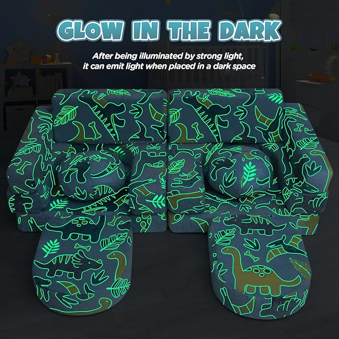 13 PCS Kids Play Couch, Modular Kids Play Couch,Glowing Toddler Couch, Kid Play Couch Sofa for Playroom and Bedroom (Blue)