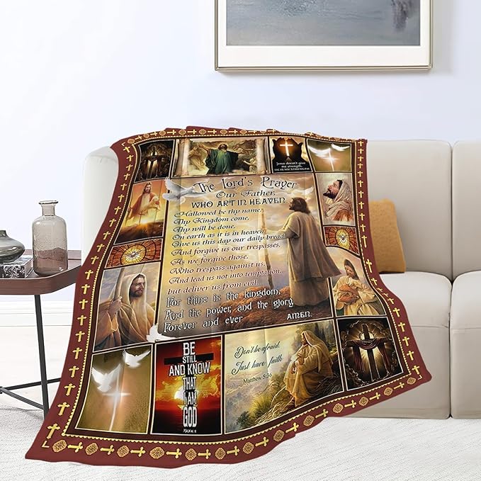 Christian Blanket Inspirational Scripture Religious Spiritual Jesus Prayer Faith Throw Blanket Catholic Gifts for Adults Women Men Super Soft Cozy Plush Fluffy Fuzzy Fleece Blanket Decor 40''X50''