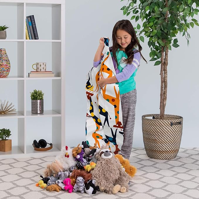 Posh Creations Stuffable Kids Stuffed Animal Storage Bean Bag Chair Cover - Childrens Toy Organizer, Large-38 - Canvas Giraffes on White