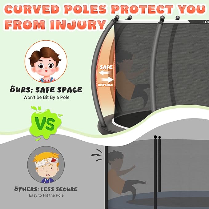 10FT 12FT 14FT 16FTOutdoor Recreational Trampoline with Enclosure Net, Bolt-Free Design Yard Trampoline with Wide Ladder and AntiRust Coating, 2 in 1 Connector for Kids Adults, ASTM Approval