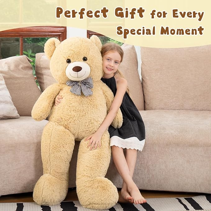 MorisMos Bow Tie Giant Teddy Bear 4 Feet, 47inch Stuffed Animal Big Teddy Bear Plush, Classic Girlfriend Boyfriend Gift Birthday, Brown
