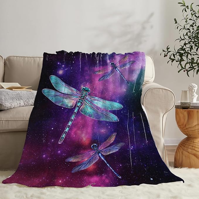 Dragonfly Blanket Gifts for Girls Boys Dragonfly Lovers Throw Blankets Cozy Plush Fleece Flannel Fuzzy for Women Men Decor 80"X60"