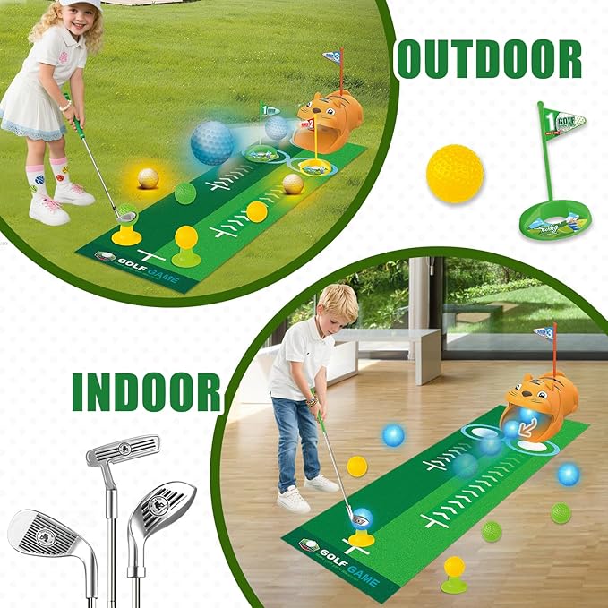 Fistone Kids Toy Golf Set, with Automatic Golf Returner, Golf Balls, Clubs, Putting Mat, Indoor Outdoor Sports Toy Birthday Gift