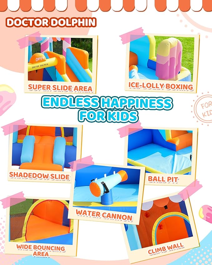Doctor Dolphin Inflatable Bounce House with Slide and Blower for Kids, Double Slide Jumping Inflatable Bouncer Blow Up Bouncy Castle with Ball Pit for Indoors and Outdoors