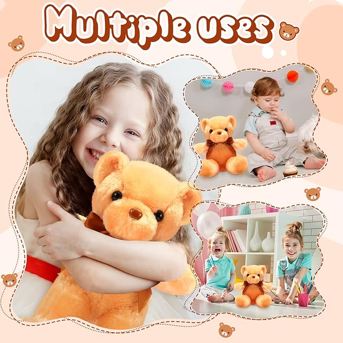 HyDren 30 Pcs Stuffed Animals Plush Bears Gifts Bulk Sleeping Playing Bear Toys with Bow Tie for Birthday Baby Shower Graduation Christmas Wedding Party Favor(12 Inch,Light Brown)