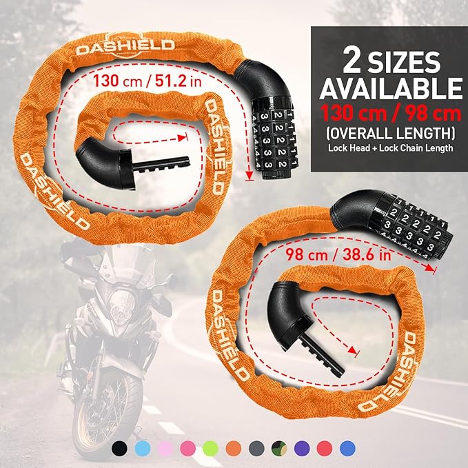 Bike Chain Lock Security 5 Digit Resettable Combination, 38.6 inches Heavy Duty Anti Theft Lock Chain for Bicycle, Motocycle, Scooter, Gate, Fence (Orange, 3.2ft)