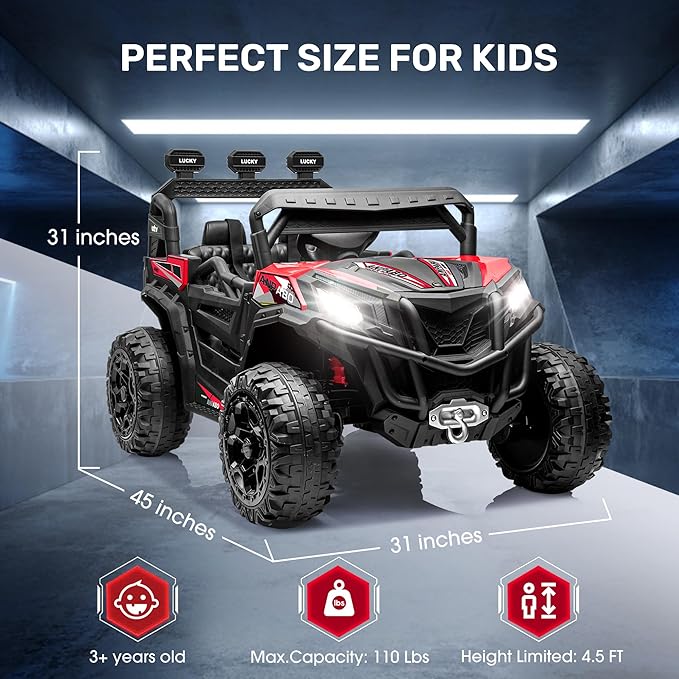ANPABO 24V Ride on Toys for Big Kids w/Remote Control, 4X75W Motors, Max 4.5MPH, 4WD/2WD Switchable, 4 Shock Absorbers, 19" Spacious Seat, Bluetooth, Electric Car for Kids(Red)