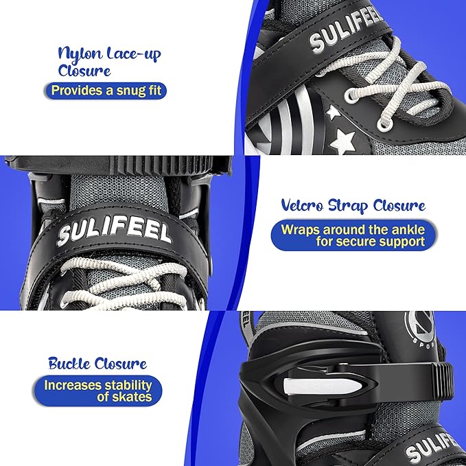 SULIFEEL Rainbow Unicorn 4 Size Adjustable Light up Roller Skates for Girls Boys for Kids