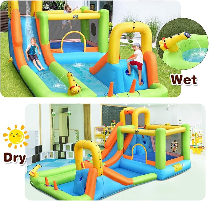 BOUNTECH Inflatable Water Slide, 8-in-1 Dual Slides Kids Water Park Jump Castle, Water Slides Inflatables for Outdoor with Splash Pool, Big Kids Backyard Party Water Slide Bounce House with Blower