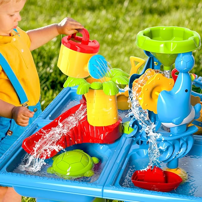 4-in-1 Water Sand Table Outside Toys for Kids 4-8, Sensory Table Summer Beach Outdoor Toddlers Toys Play Table, Birthday Gifts for Kids Children Boys Girls Ages 3 4 5 6 7 Years Old