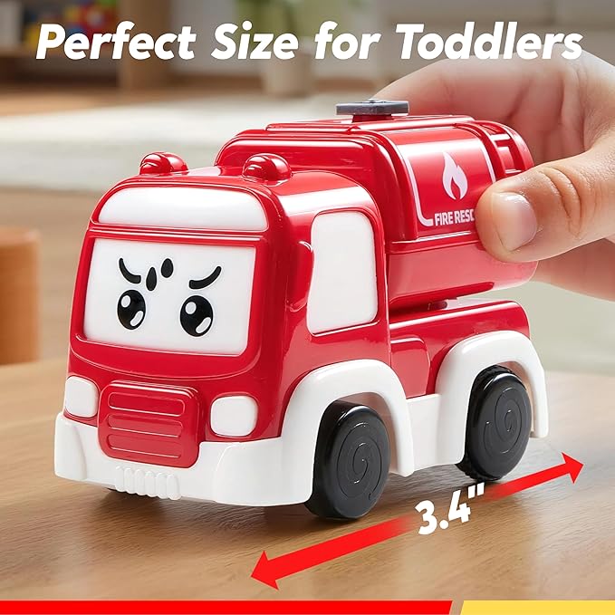 Toddler Truck Toys for Age 2-4, Carrier Transport Trucks for Kids 2 3 4 5 Year Old Boy, 4 Pack Car Toys Including School Bus, Taxi, Fire Engine and Police Car, Christmas Birthday Gift