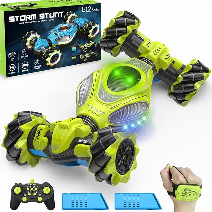 1:12 Scale Gesture Sensing Rc Stunt Car, 4WD Remote Control Hand Controlled Double Sided Vehicle 360° Roll with Lights, All Terrains Monster Truck for Boys Kids