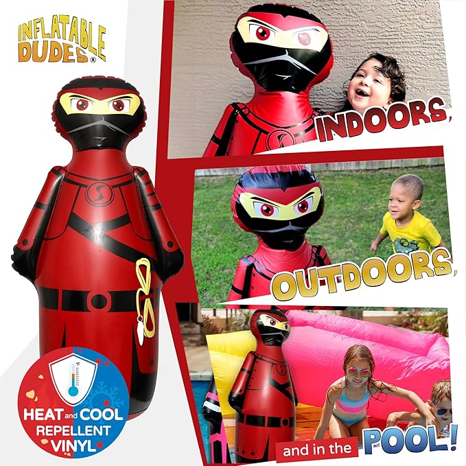 INFLATABLE DUDES Ninja Toy 47 Inches -Kids Punching Bag | Already Filled with Sand| Bop Bag | Inflatable Bopper | Boxing | Ninja Birthday Party | Party Decorations | Punching Bag for Kids- (Sam)