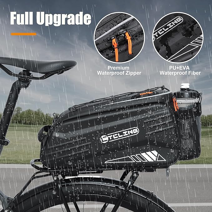 Bike Bags for Bicycle Rear Rack - 10L EVA Hard Shell Waterproof 3-in-1 Ebike Trunk Cargo Pannier Bag with Reflective Strip & Shoulder Strap for Commuter Travel Outdoor Cycling Accessories