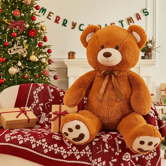MorisMos 47inch Giant Teddy Bear Stuffed Animal 4ft, Big Teddy Bear Plush for Baby Shower, Life Size Stuffed Bear Gifts for Kids, Girls, Girlfriend, Women on Valentine, Christmas, Birthday（Brown）