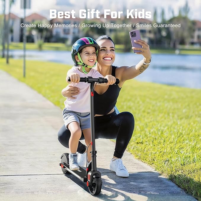 Caroma Electric Scooter for Kids Ages 6-14, 180W/150W Motor & 10 Mph, 85 Mins Ride Time, Adjustable Height & Speed, LED Display & Colorful Lights, Kids Electric Scooter, Best Gifts for Girls and Boy